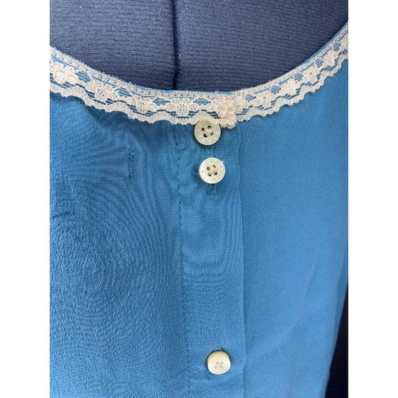 Vintage QS Silk Tank Peacock Blue Gray Lace Trim & Buttons Sleeveless Top Size S - Picture 6 of 12